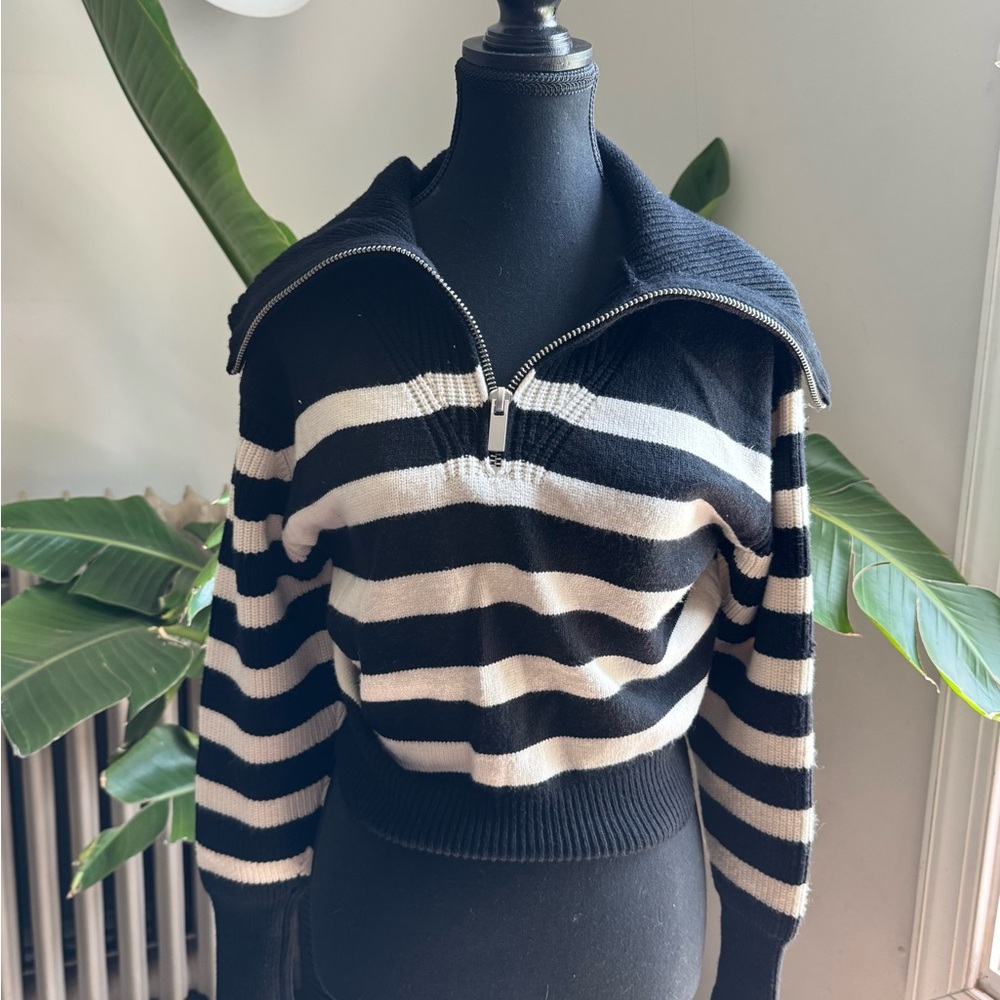 Zara Black & White Cowl Neck Sweater